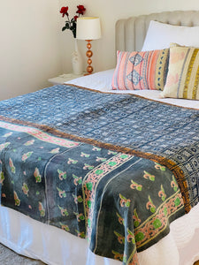 Vintage Sari Kantha Quilt