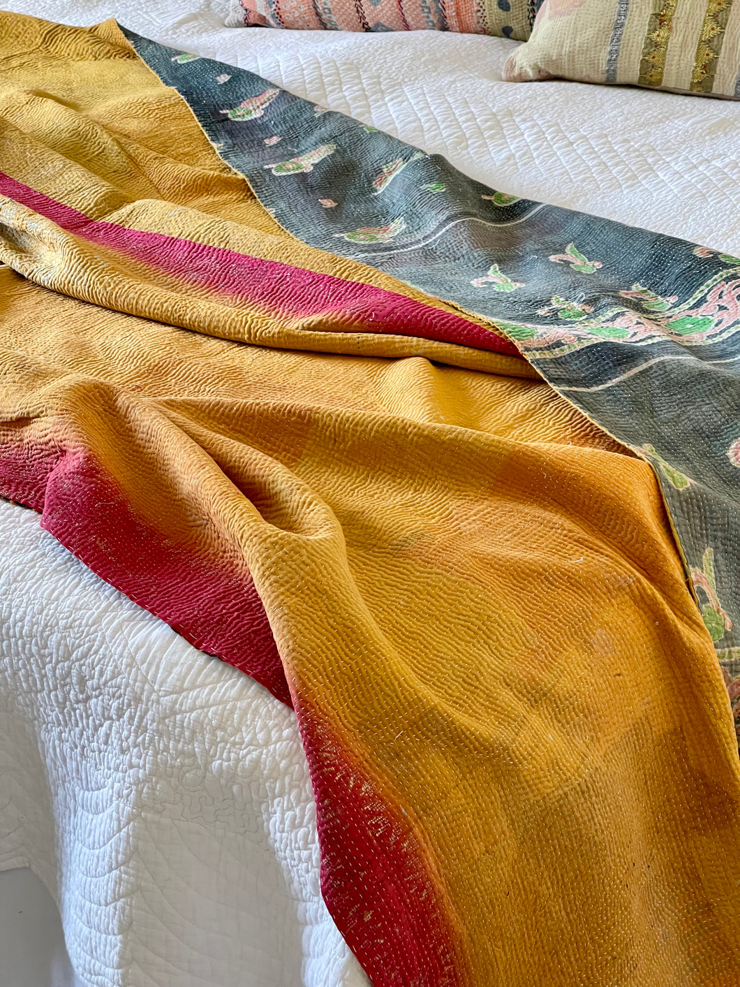 Vintage Sari Kantha Quilt