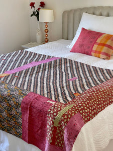 Vintage Sari Kantha Quilt