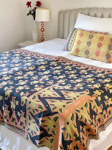 Vintage Sari Kantha Quilt