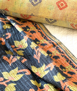 Vintage Sari Kantha Quilt