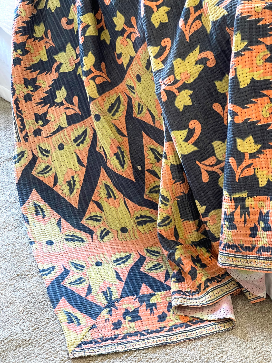 Vintage Sari Kantha Quilt