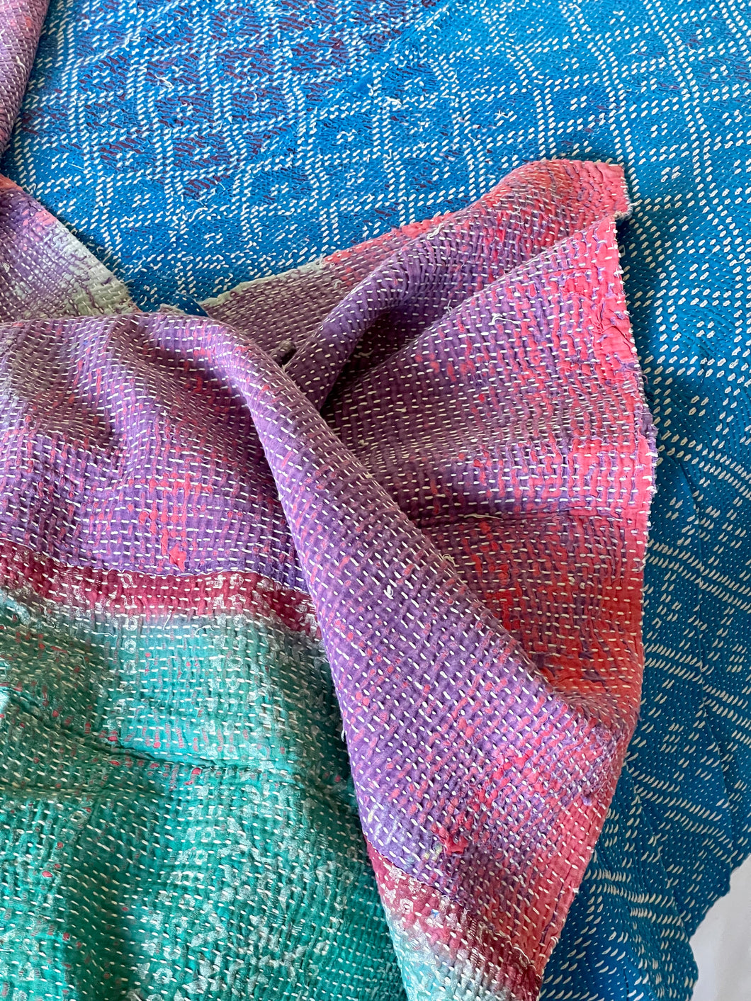 Vintage Sari Kantha Quilt