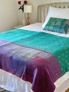 Vintage Sari Kantha Quilt