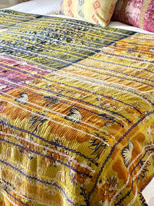 Vintage Sari Kantha Quilt