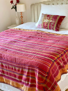 Vintage Sari Kantha Quilt