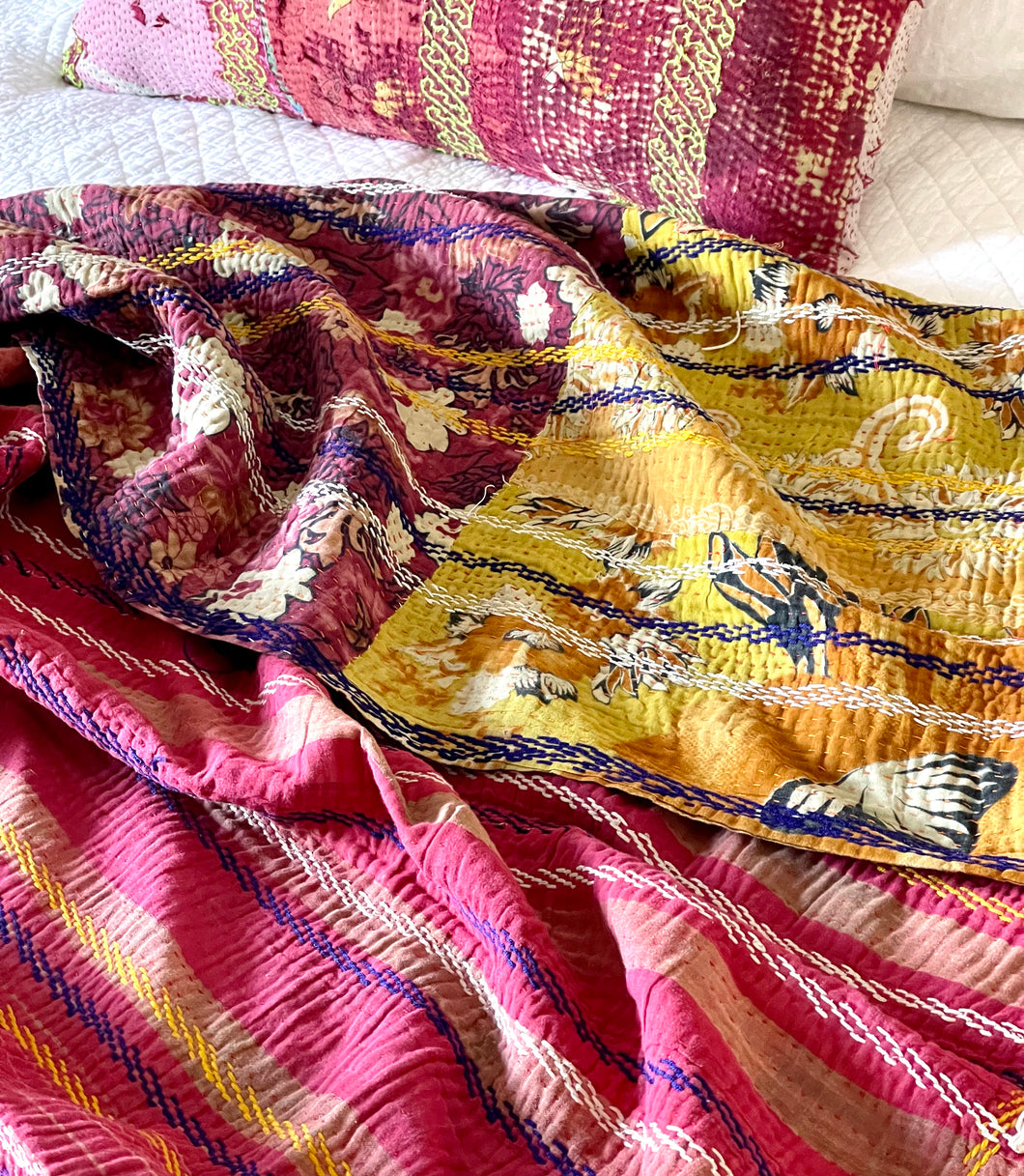 Vintage Sari Kantha Quilt