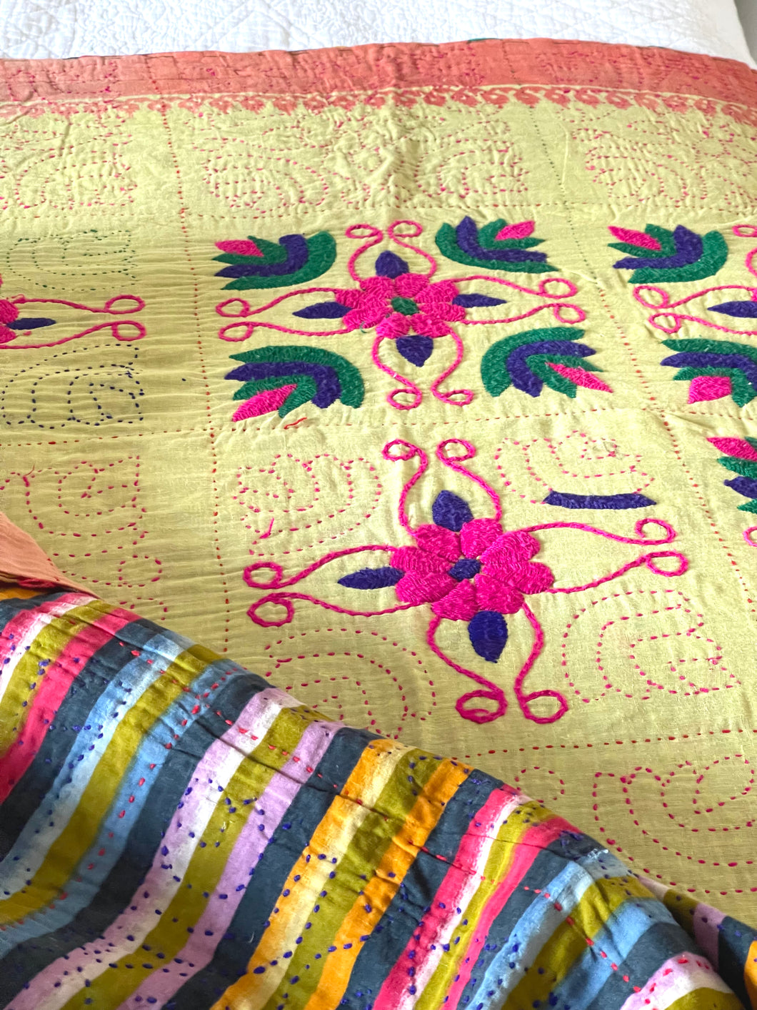 Vintage sari Kantha Quilt