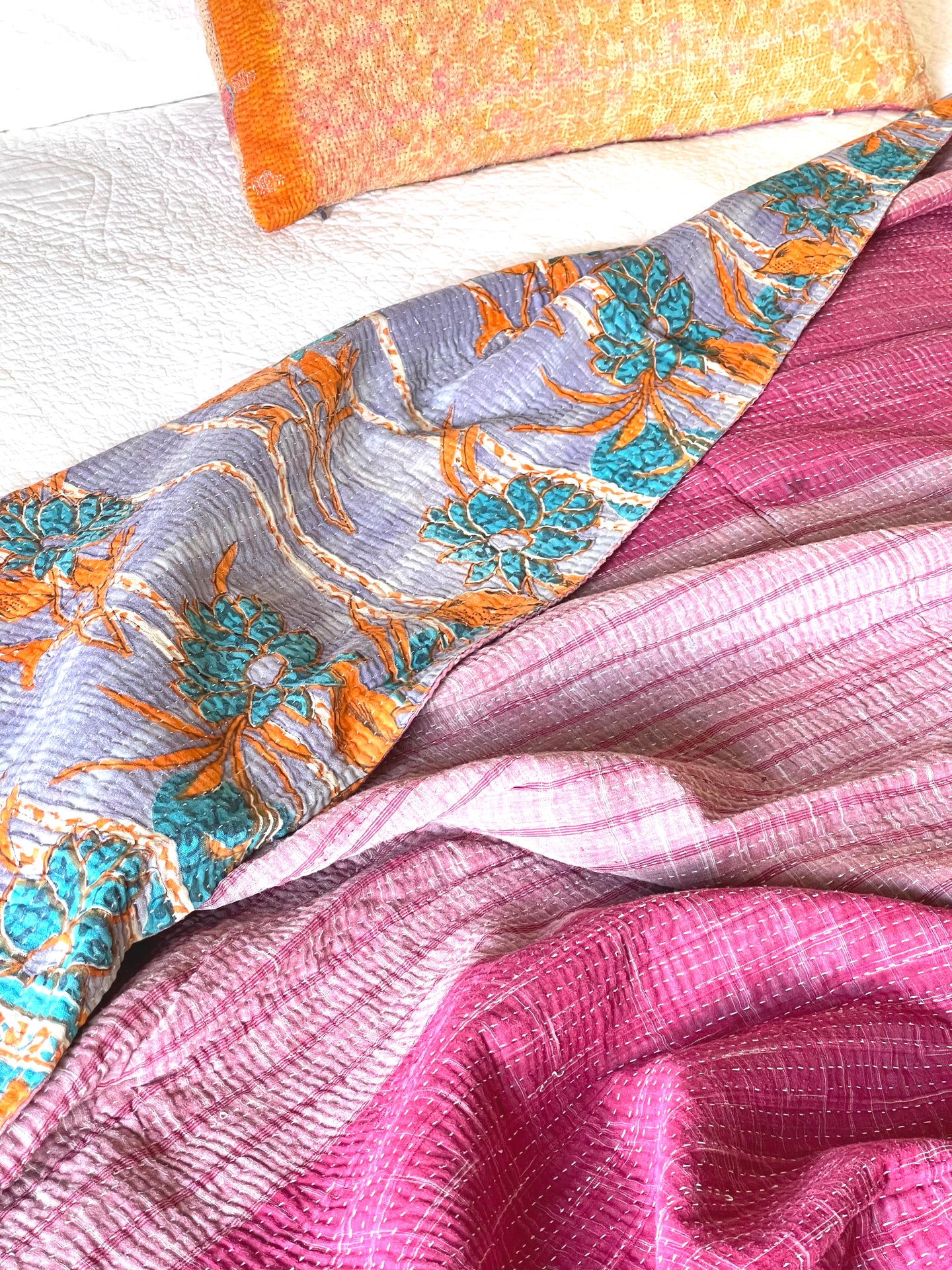 Vintage Sari Kantha Quilt