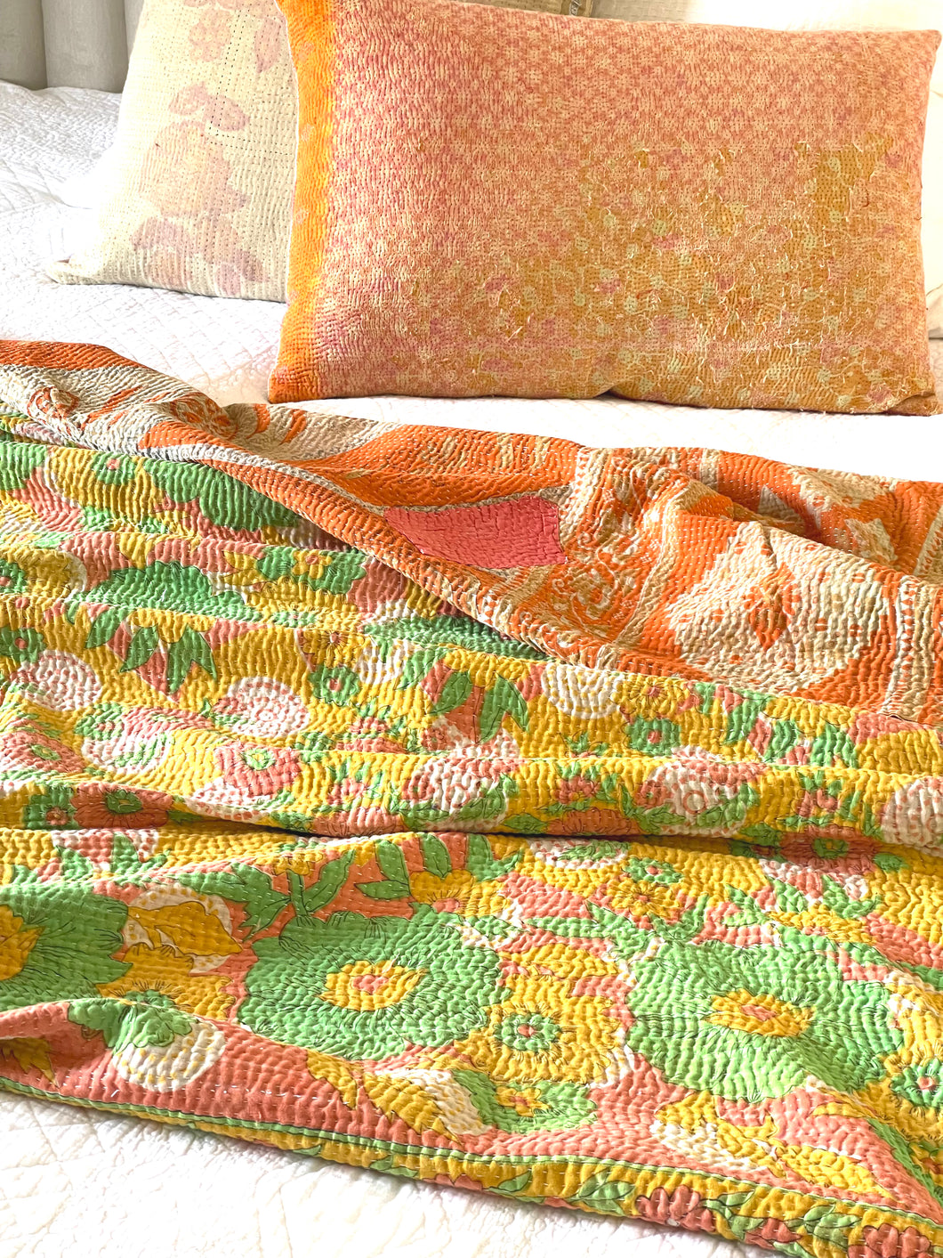 Vintage Sari Kantha Quilt