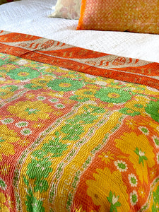 Vintage Sari Kantha Quilt