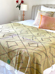 Vintage Sari Kantha Quilt