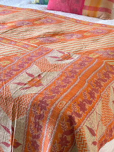 Vintage Sari Kantha Quilt