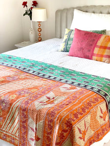 Vintage Sari Kantha Quilt