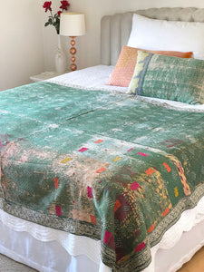 Vintage Sari Kantha Quilt