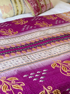 Vintage Sari Kantha Quilt