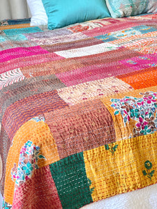 Stone Washed Kantha Bedcover