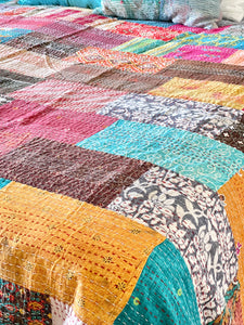 Stone Washed Kantha Bedcover