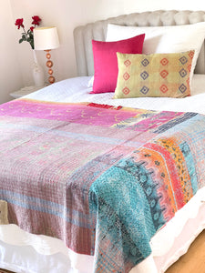 Vintage Sari Kantha Quilt