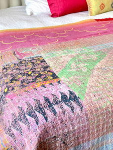 Vintage Sari Kantha Quilt