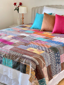 Stone Washed Kantha Bedcover