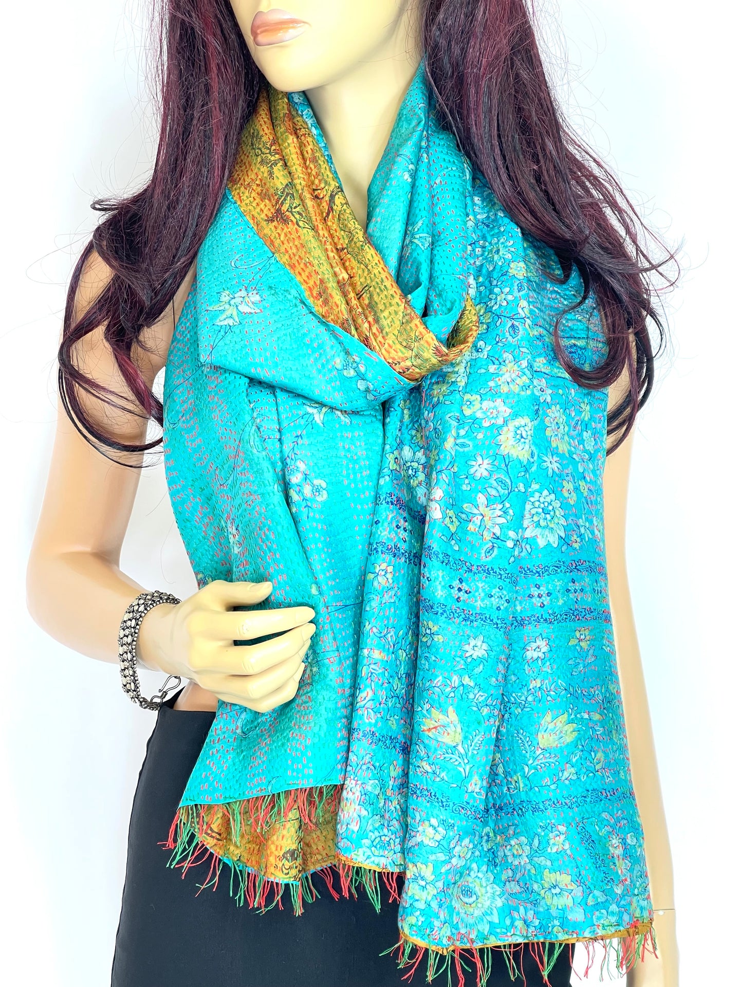 Silk Sari Kantha Shawl