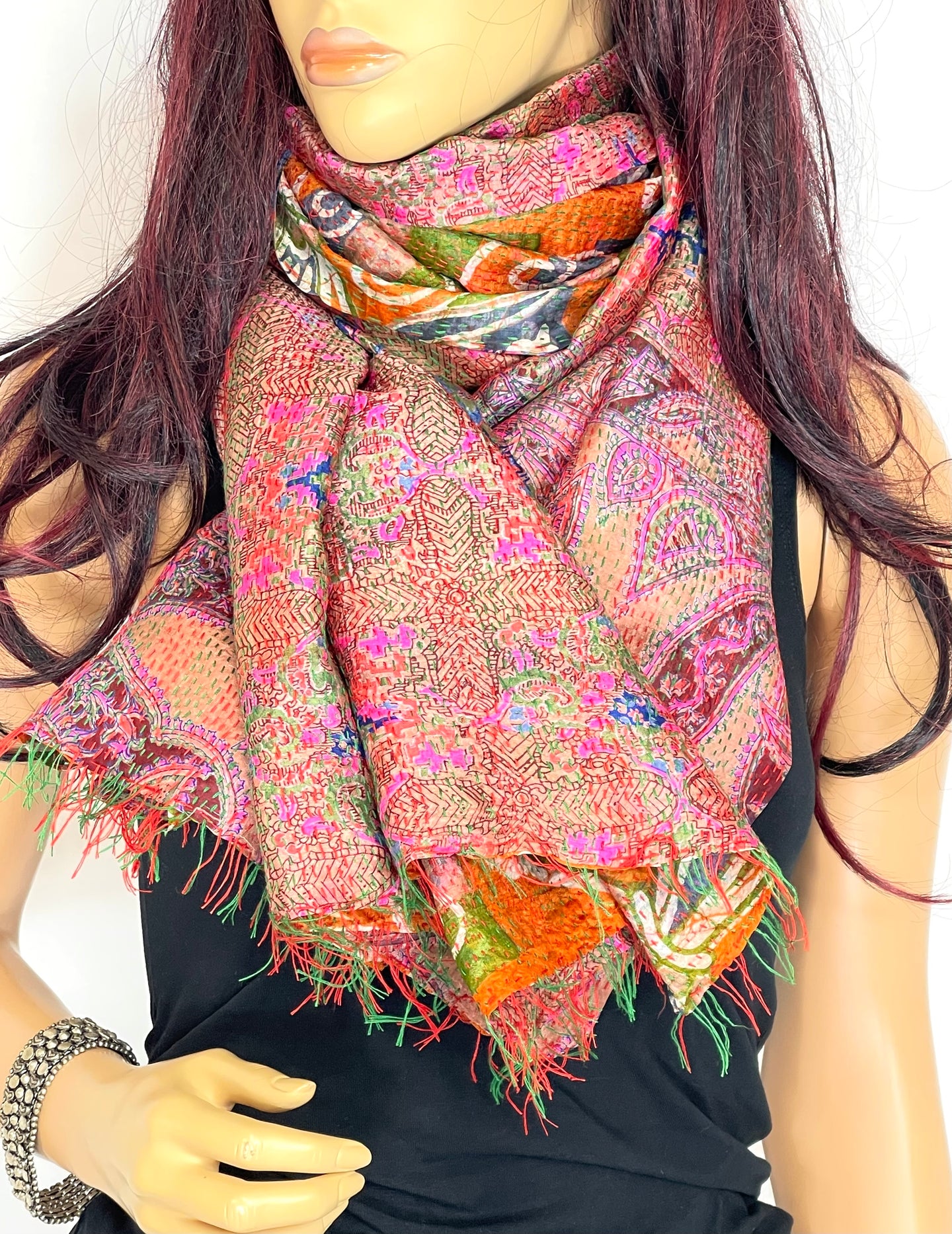 Silk Sari Kantha Shawl