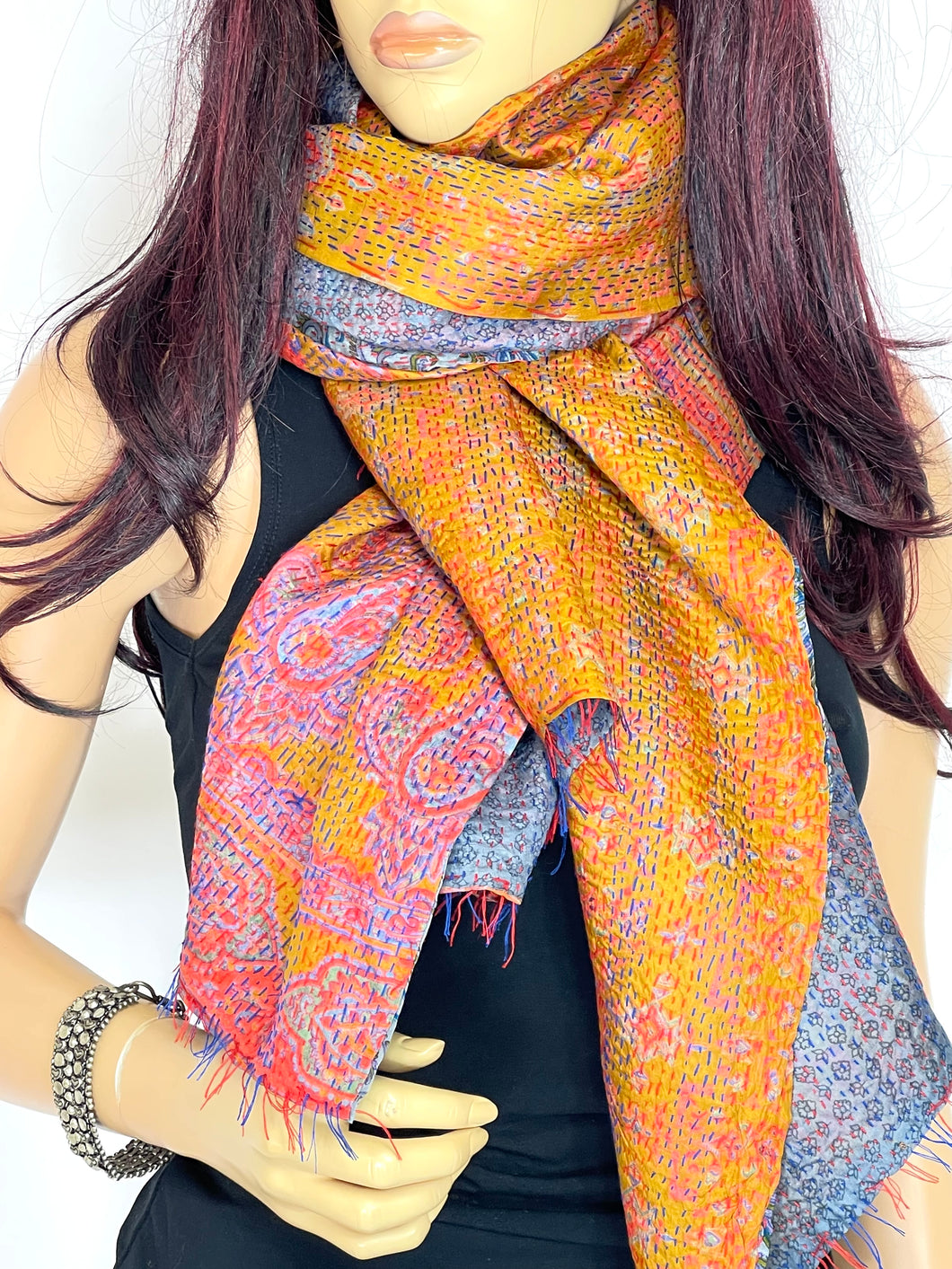 Silk Sari Kantha Shawl