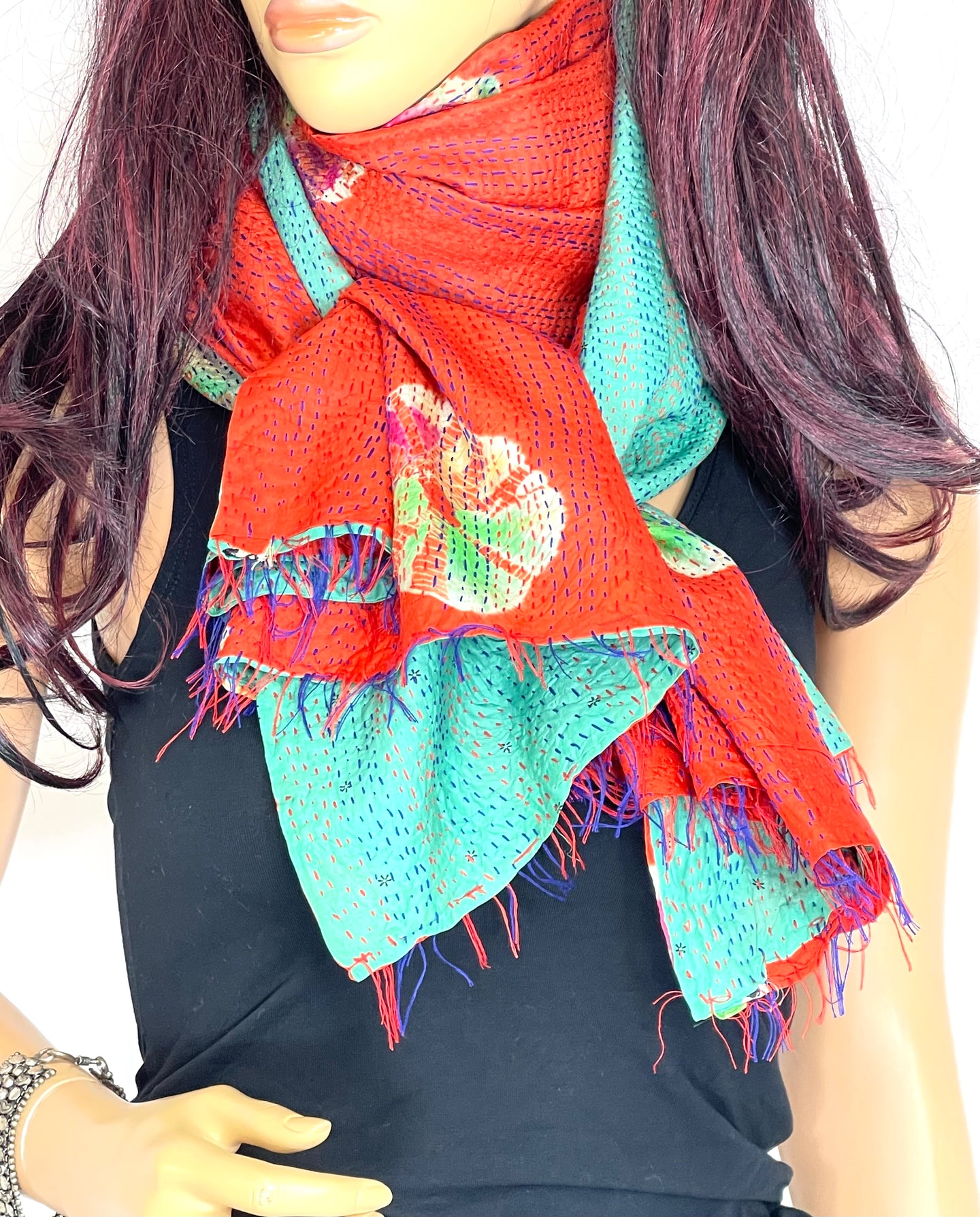 Silk Sari Kantha Shawl