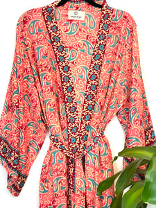 New Silk Sari Long Kimono (Plus Size)