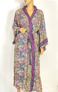 New Silk Sari Long Kimono (Plus Size)