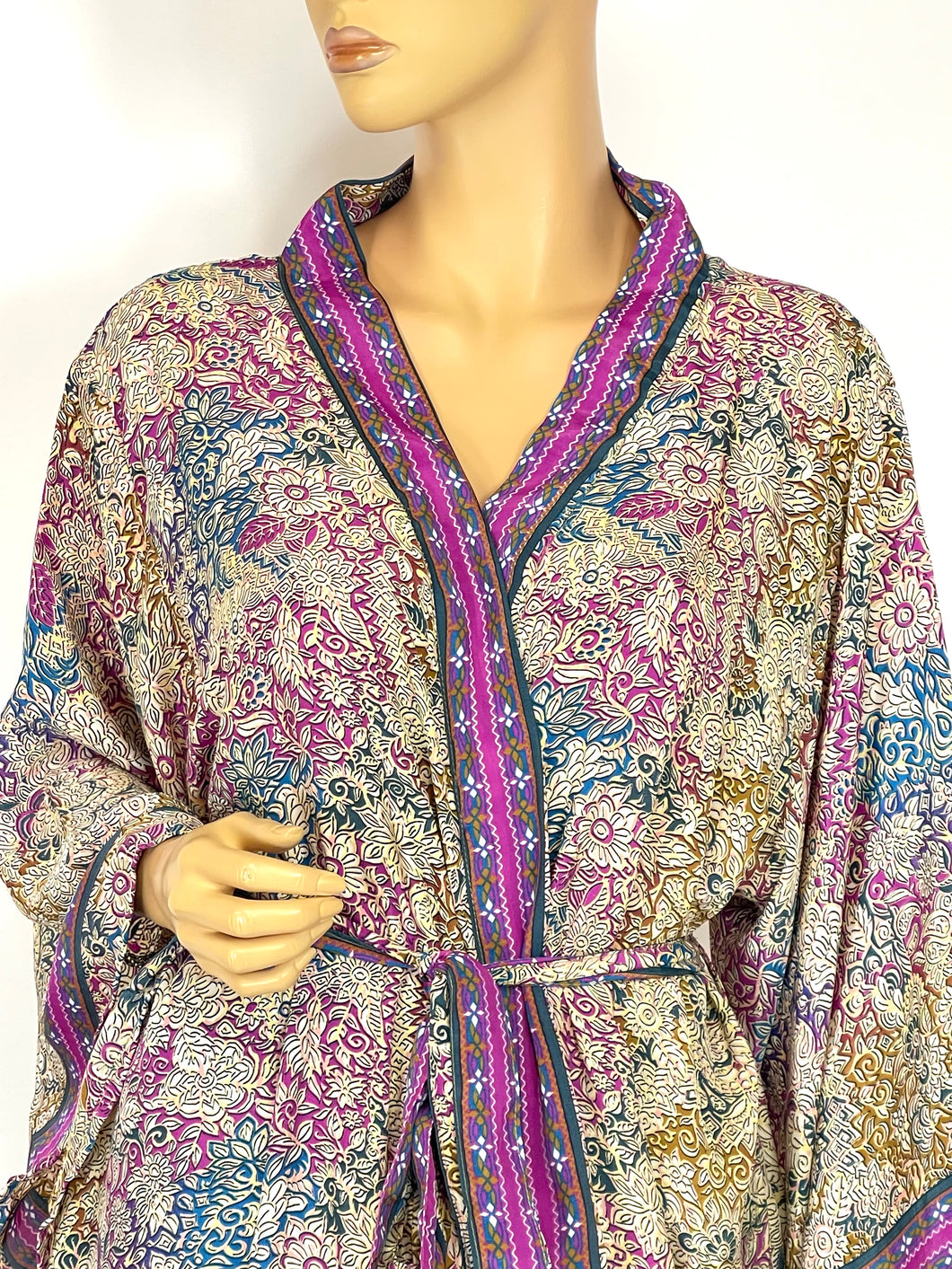 New Silk Sari Long Kimono (Plus Size)