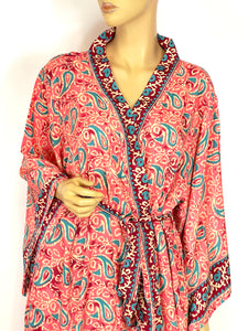 New Silk Sari Long Kimono (Plus Size)