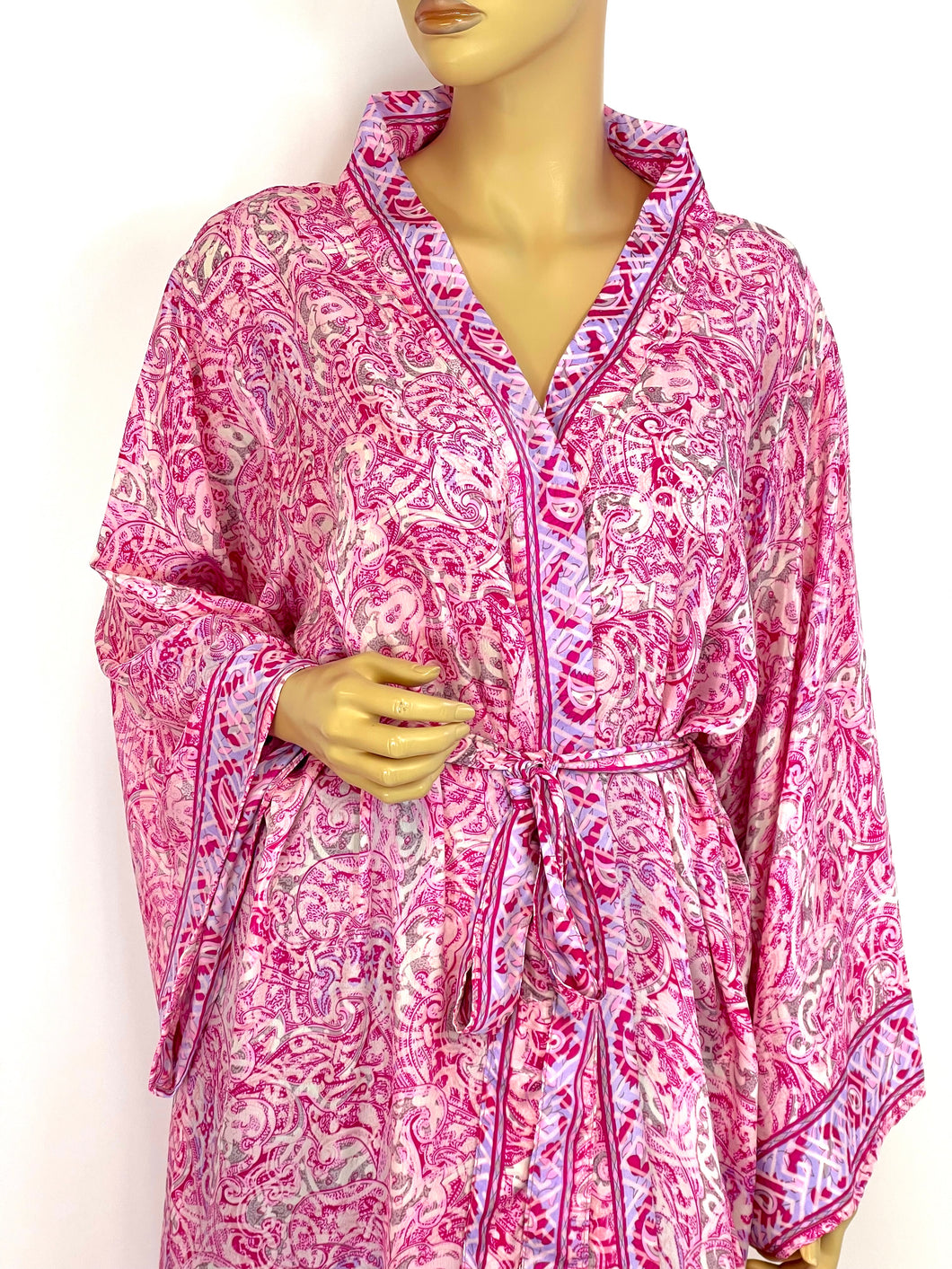 New Silk Sari Long Kimono(Plus Size)