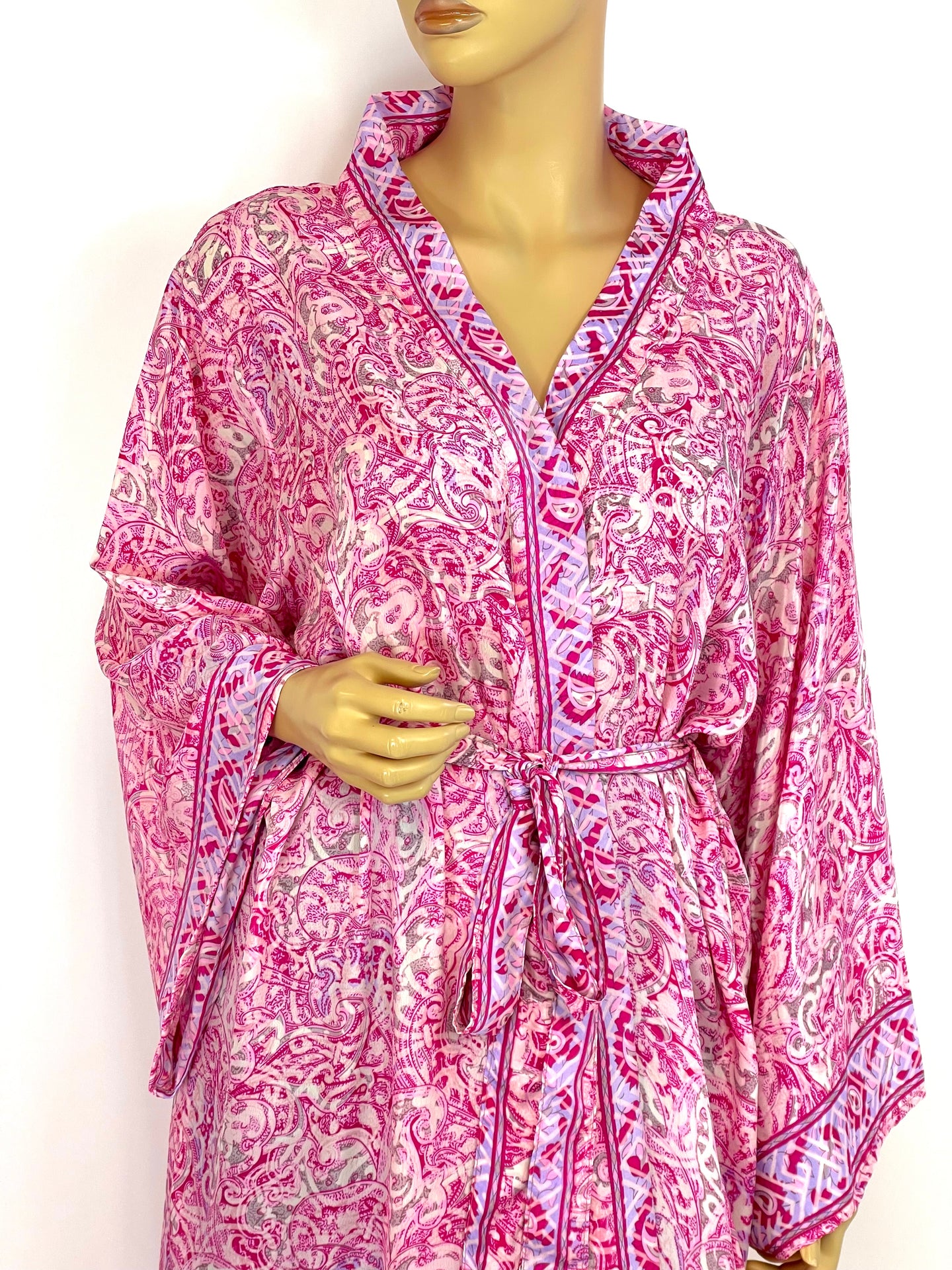 New Silk Sari Long Kimono(Plus Size)