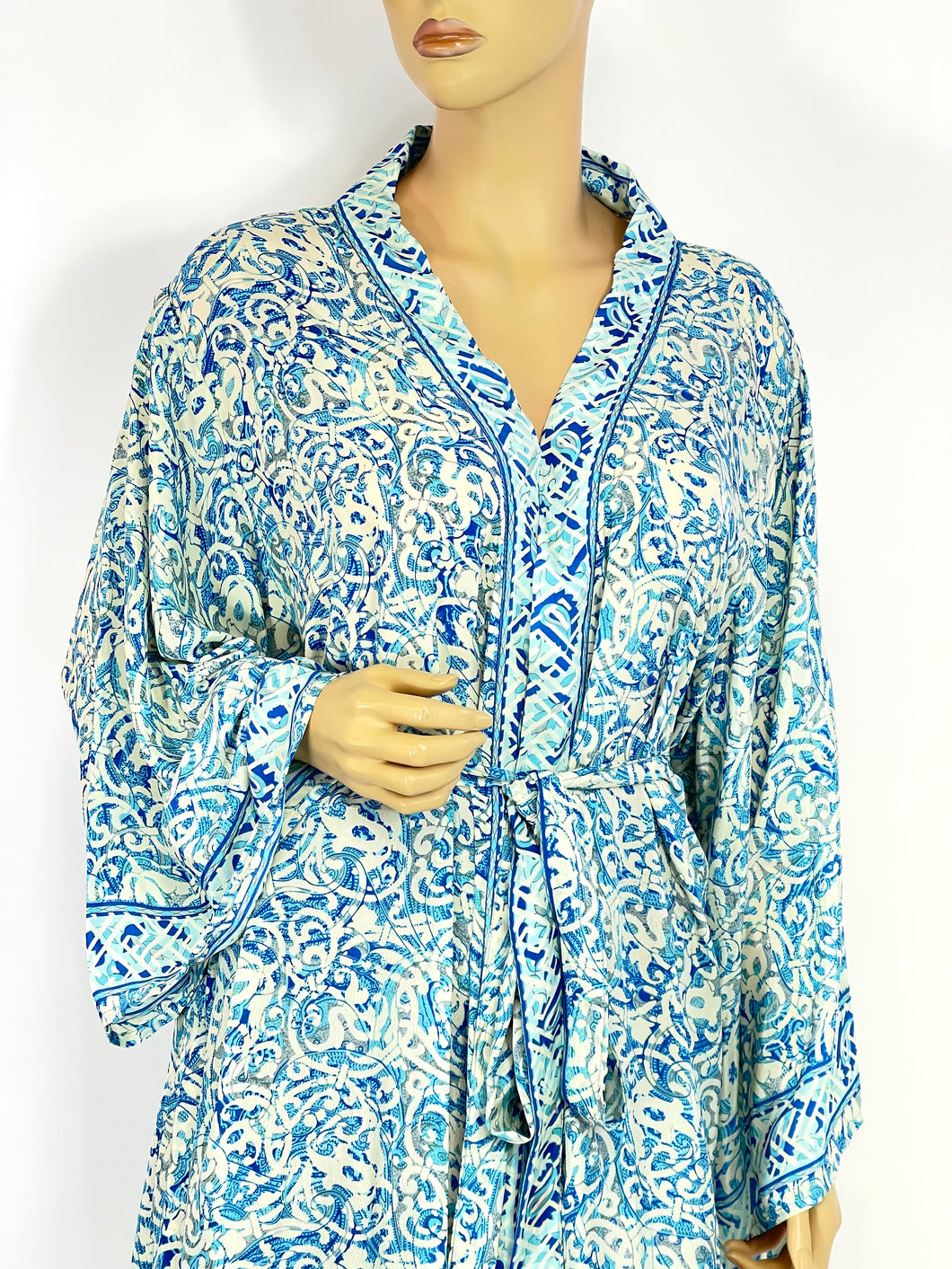 New Silk Sari Long Kimono (Plus Size)