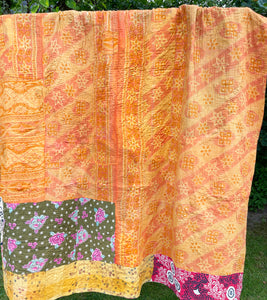 Vintage Sari Kantha Quilt