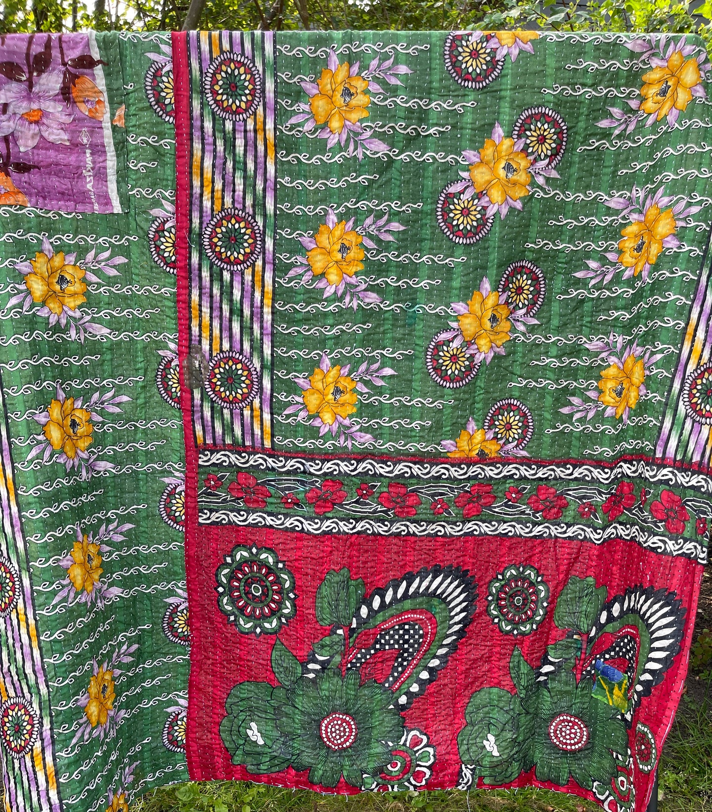 Vintage Sari Kantha Quilt