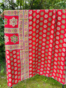 Vintage Sari Kantha Quilt