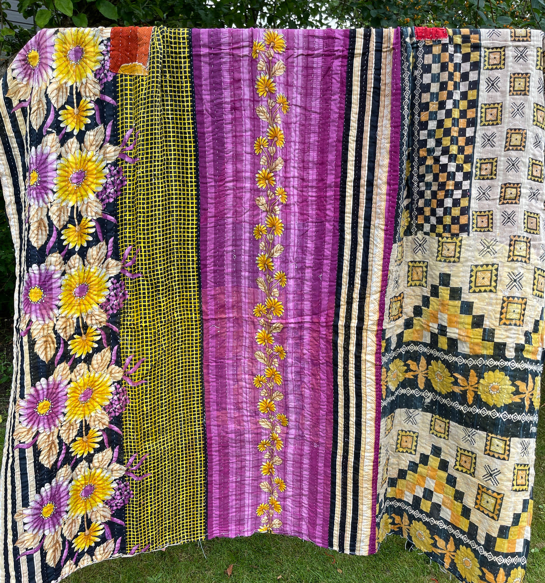 Vintage Sari Kantha Quilt