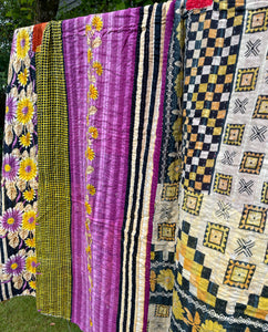 Vintage Sari Kantha Quilt