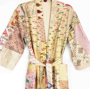 Vintage Silk Sari Patchwork Kantha Robe