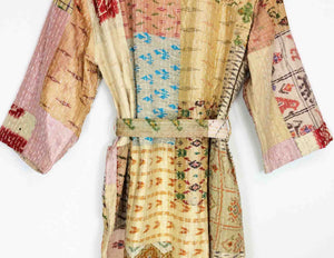 Vintage Silk Sari Patchwork Kantha Robe