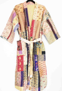 Vintage Silk Sari Patchwork Kantha Robe