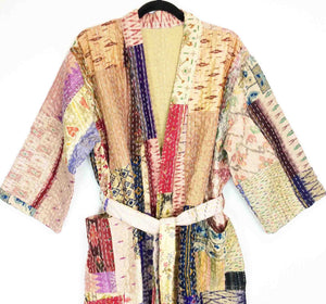 Vintage Silk Sari Patchwork Kantha Robe