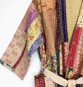 Vintage Silk Sari Patchwork Kantha Robe