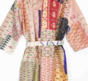 Vintage Silk Sari Patchwork Kantha Robe