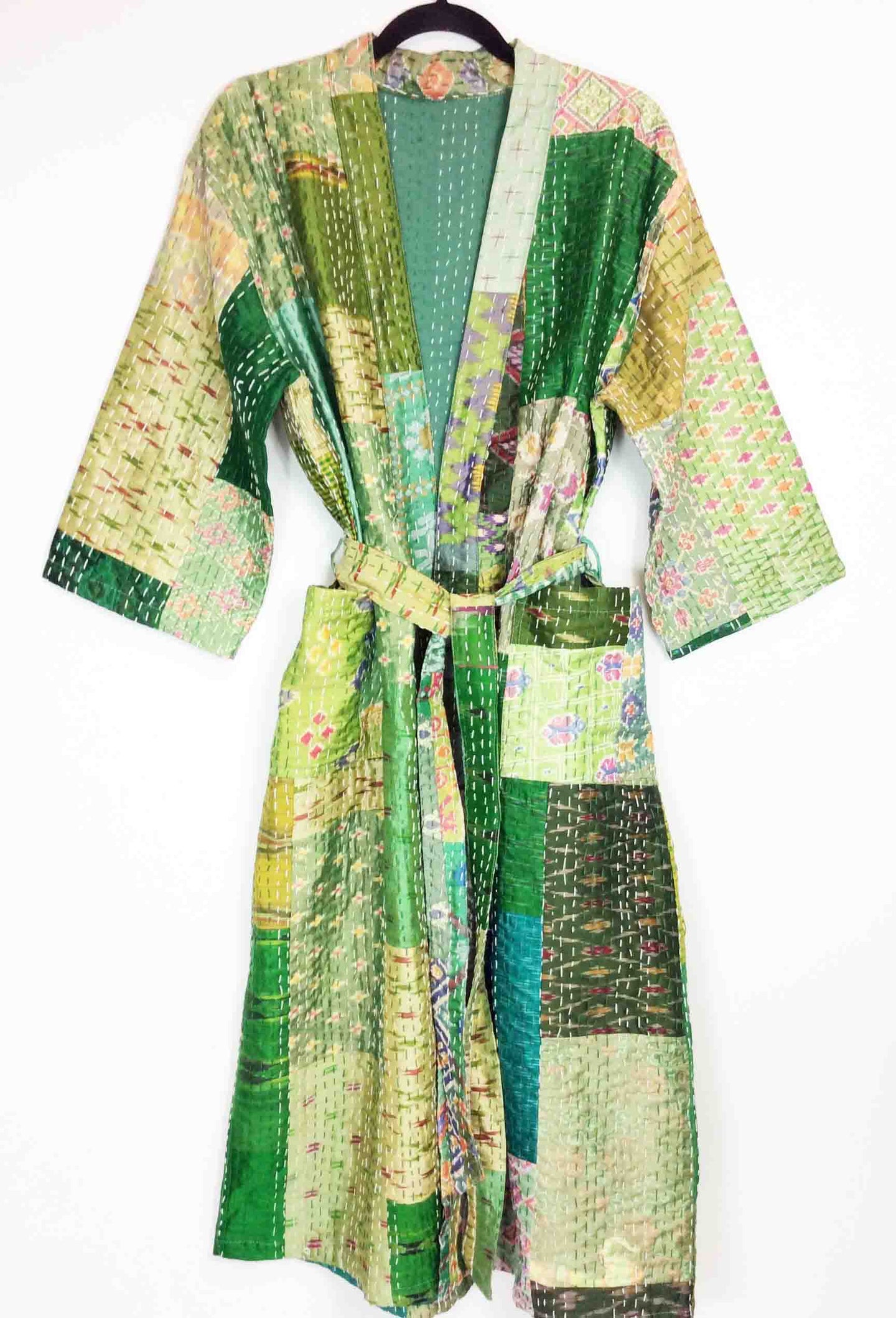 Vintage Silk Sari Kantha Patchwork Robe