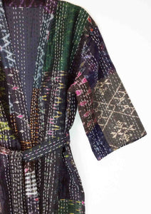 Vintage Silk Sari Patchwork Kantha Robe