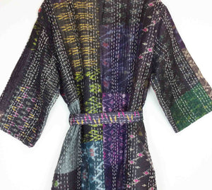 Vintage Silk Sari Patchwork Kantha Robe